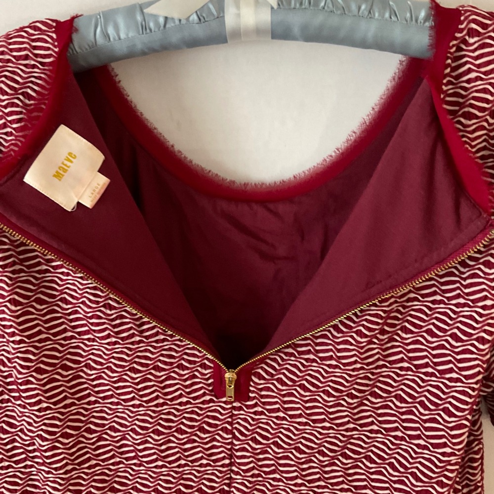 Maeve Anthropologie Burgundy White Wavy Textured Shift Dress Fringe Large - Picture 13 of 14